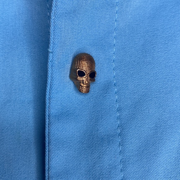 Skull Halloween shirt button down shirt long sleeves for women size XL blue - Picture 5 of 11